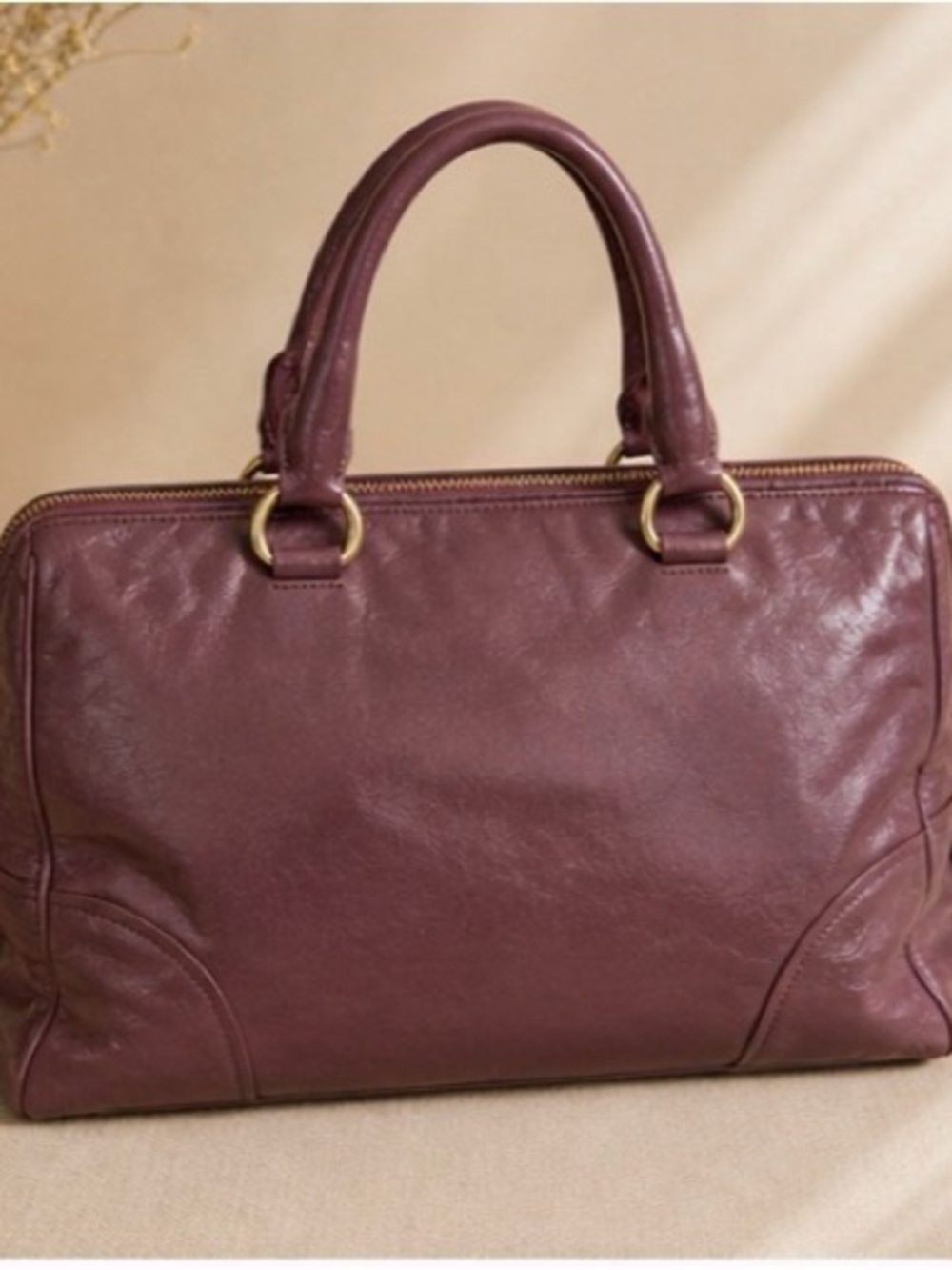 Prada Vitello Shine Leather Satchel Antique Pink Shoulder Handbag - Picture 15 of 15